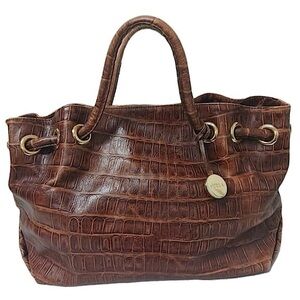 Y2K Furla Brown Croc Embossed Leather Bag